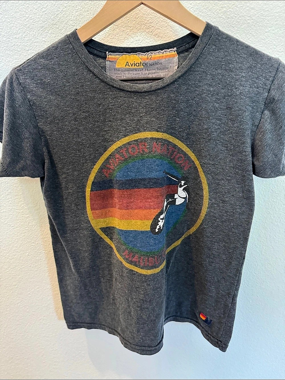 Aviator Nation Malibu Surfer Graphic Crew Tee in Gray Size Kids 12